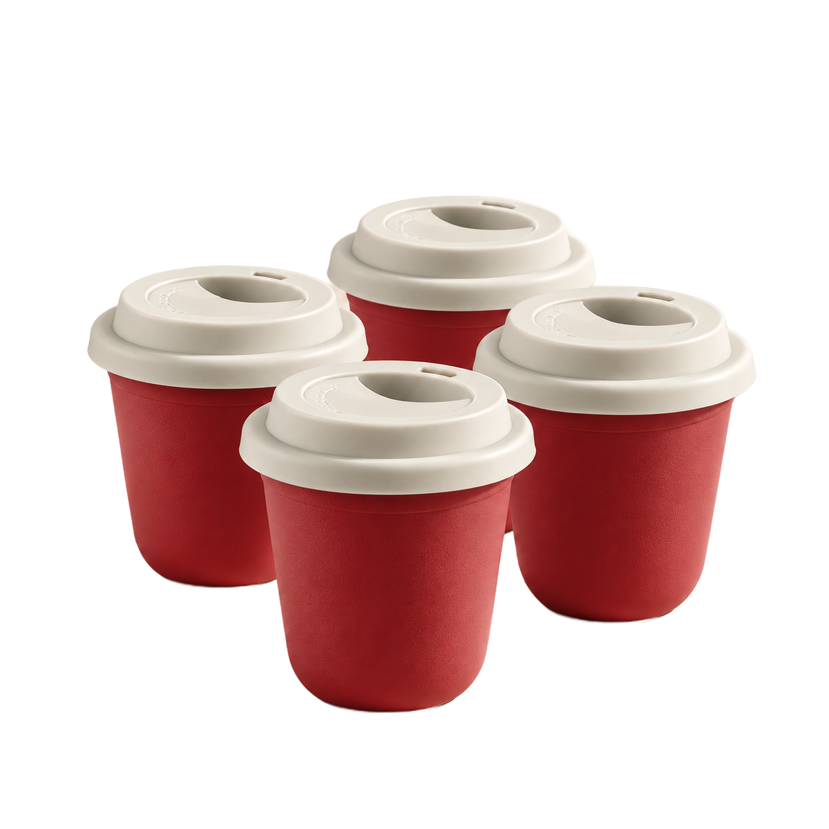 Set of 4 cups, white lids — Red