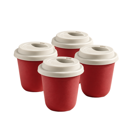 Set of 4 cups, white lids — Red