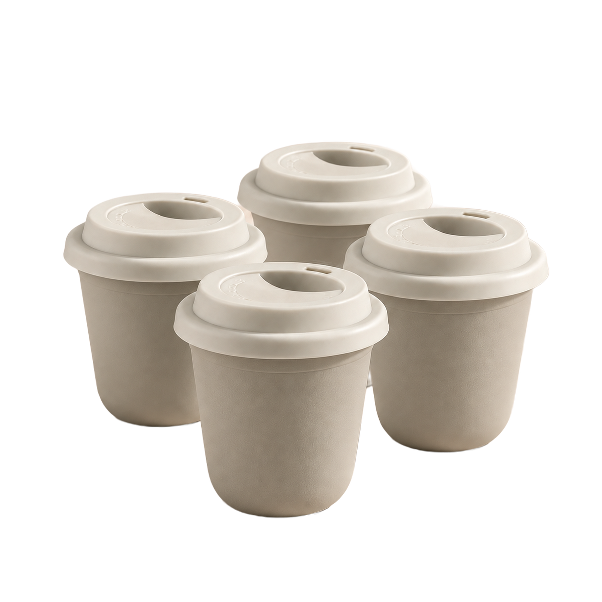 Set of 4 cups, white lids — Beige