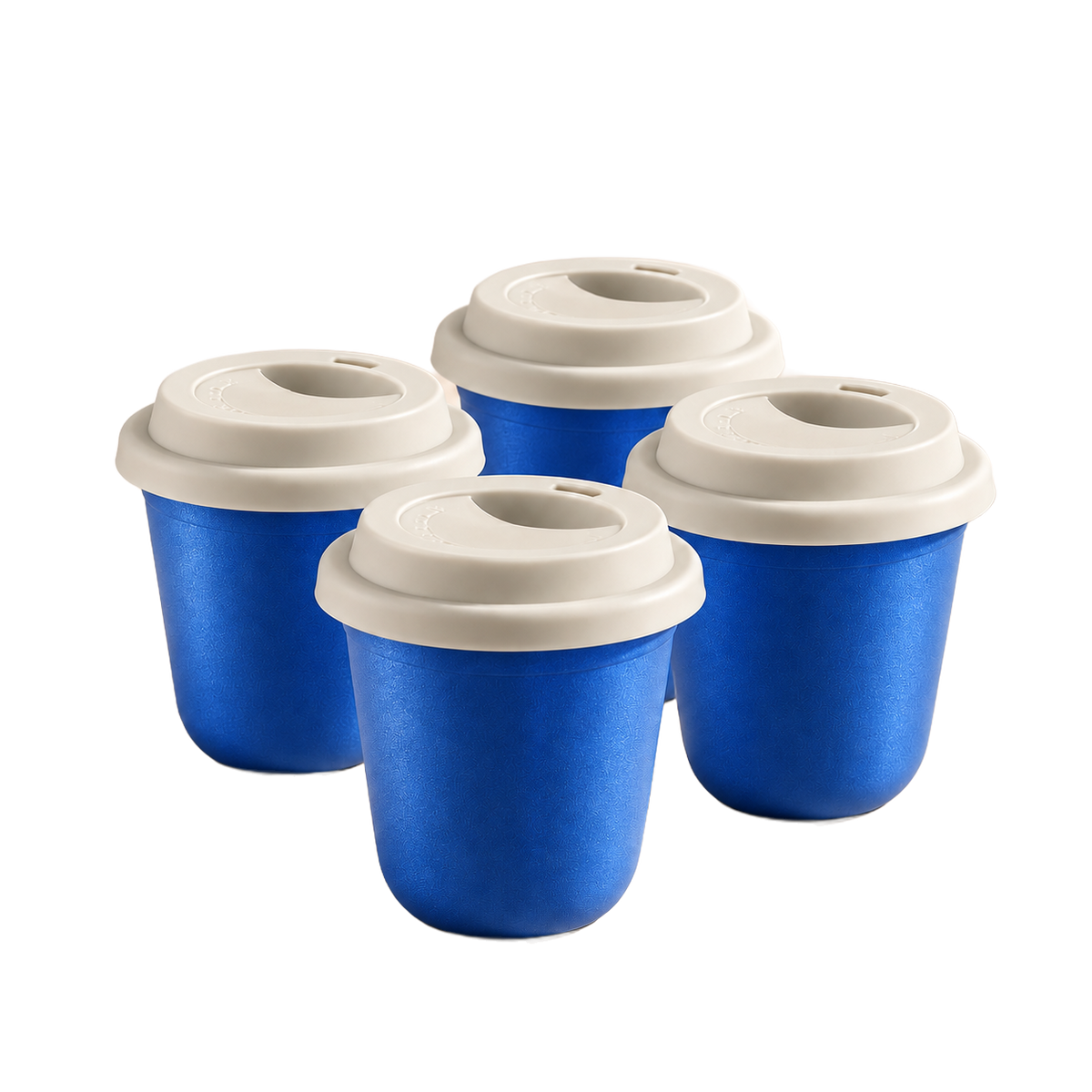 Set of 4 cups, white lids — Metallic Blue