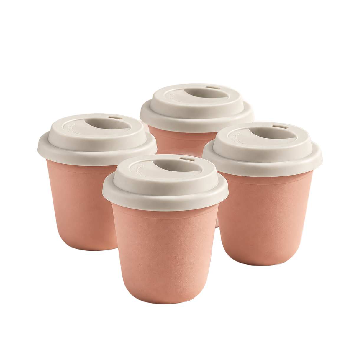 Set of 4 cups, white lids — Peach