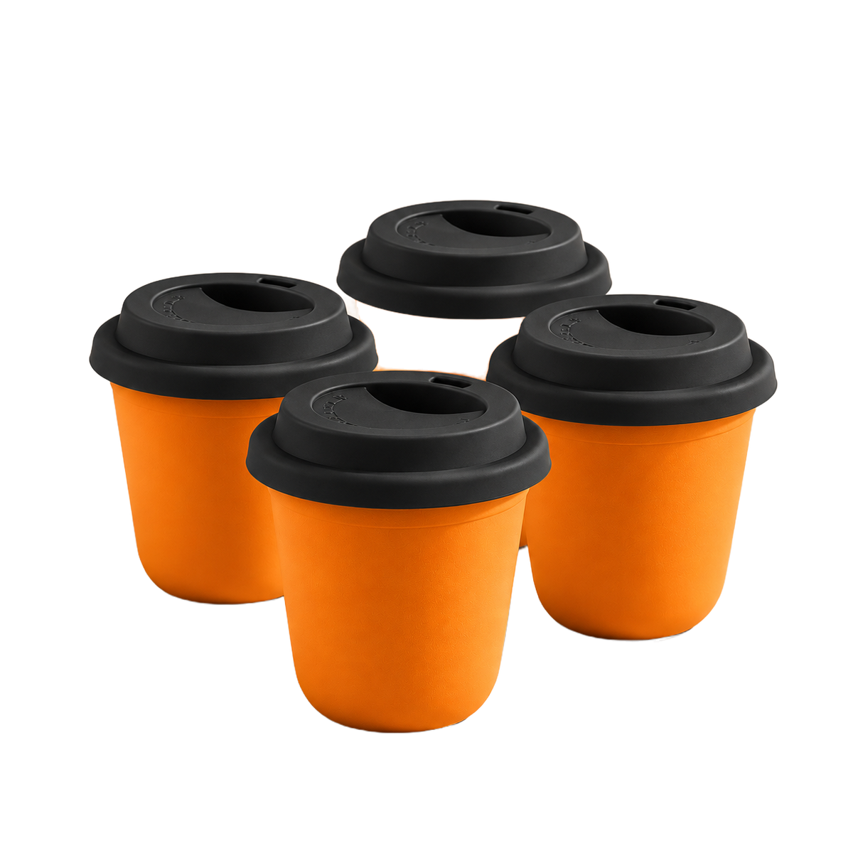 Set of 4 cups, black lids — Orange