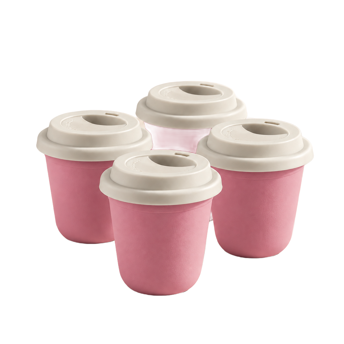 Set of 4 cups, white lids — Pink