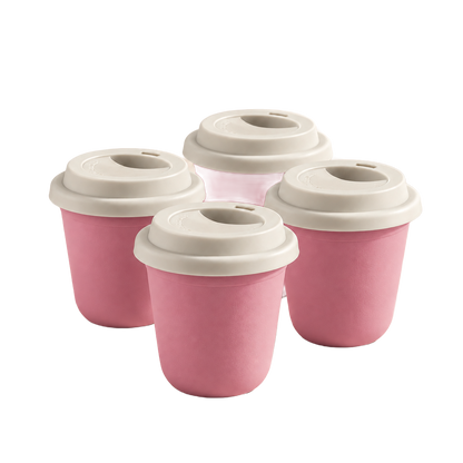 Set of 4 cups, white lids — Pink