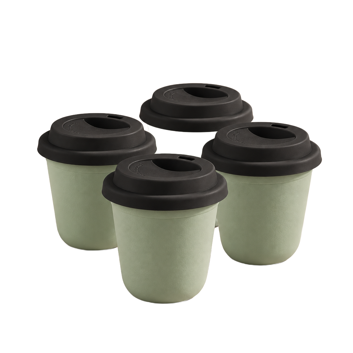 Set of 4 cups, black lids — Light Matcha