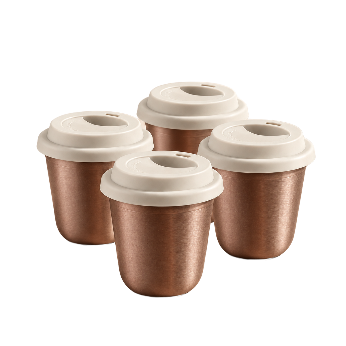 Set of 4 cups, white lids — Rose gold