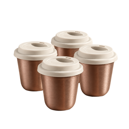 Set of 4 cups, white lids — Rose gold