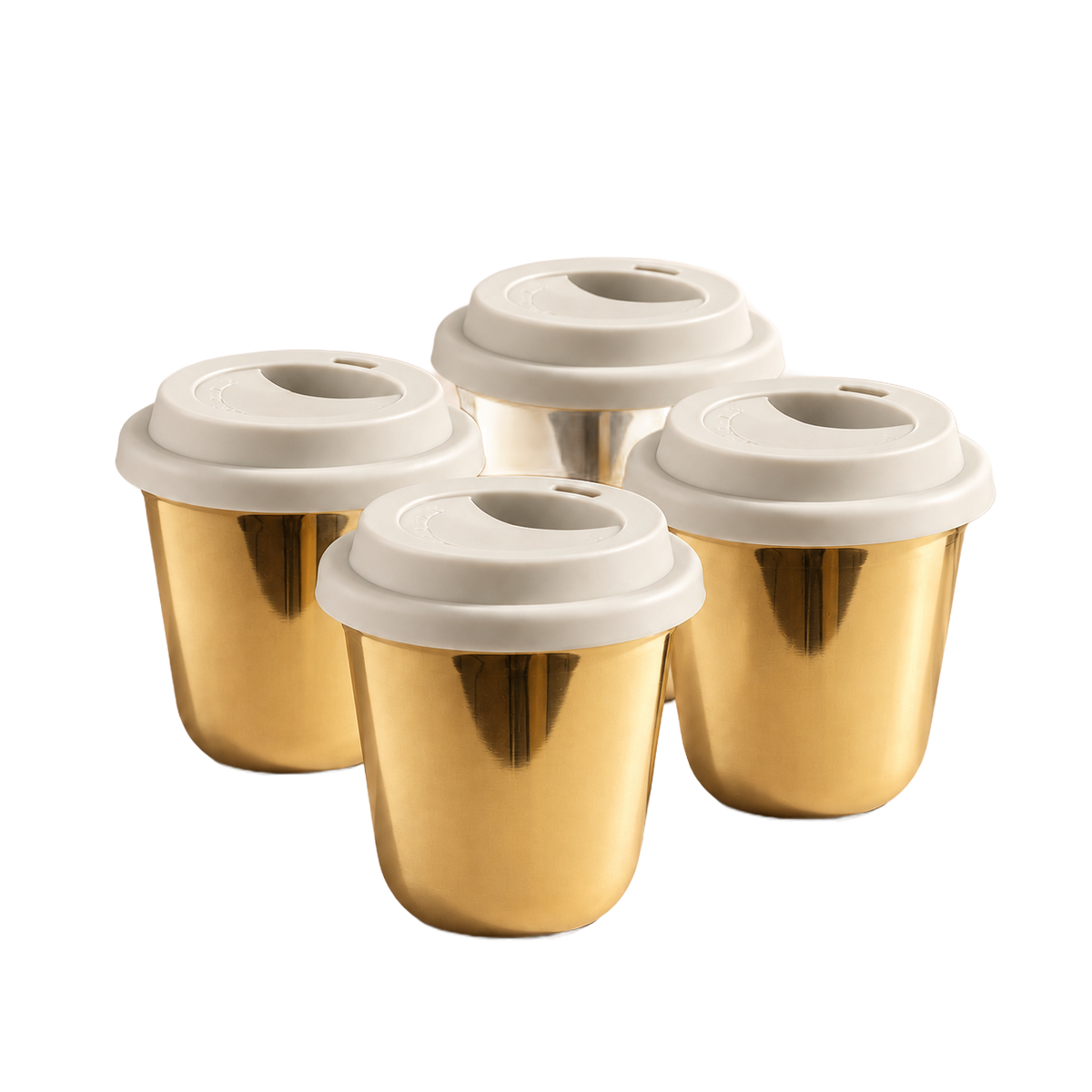 Set of 4 cups, white lids — Gold