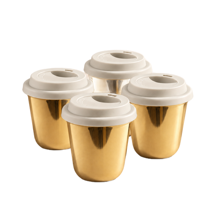 Set of 4 cups, white lids — Gold