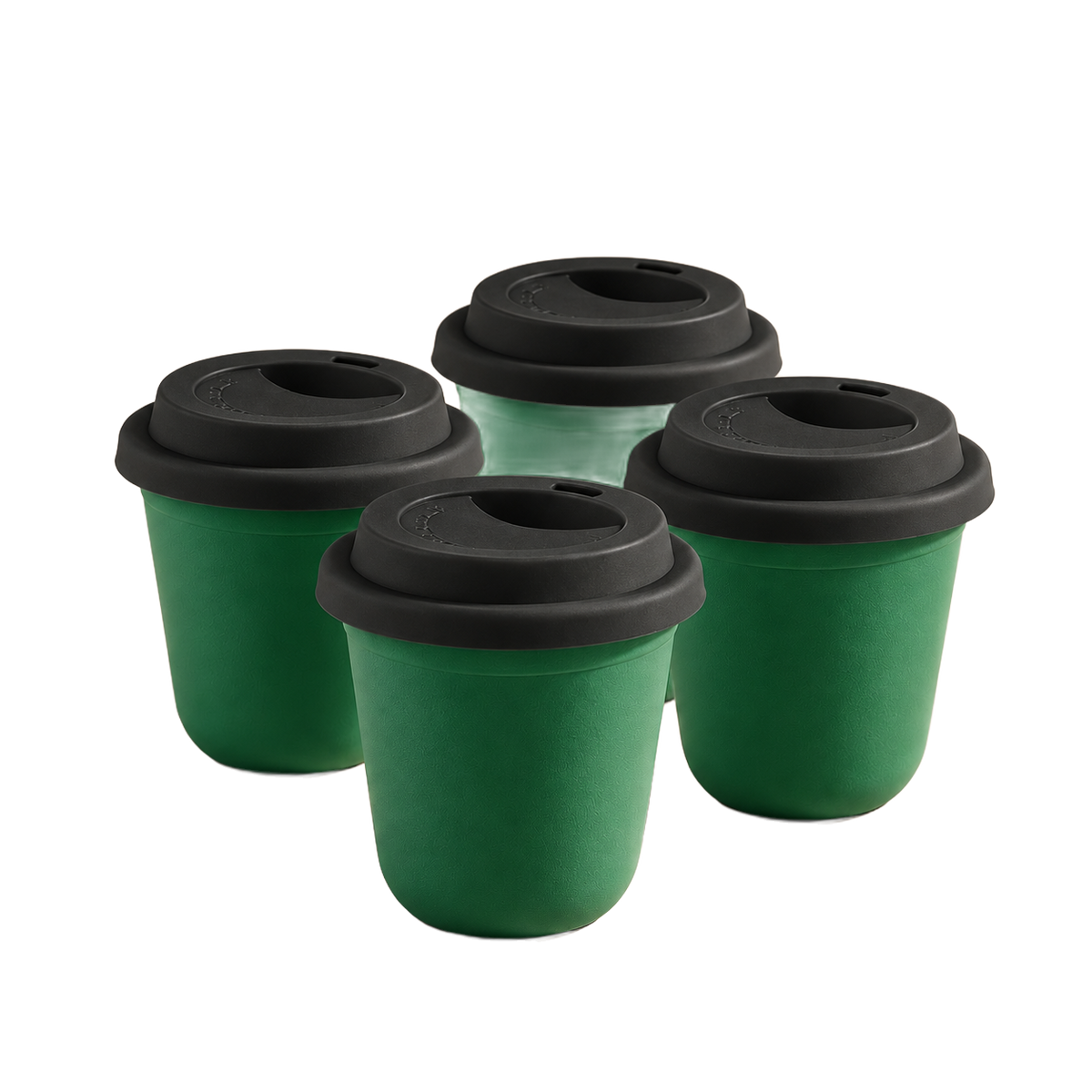 Set of 4 cups, black lids — Green