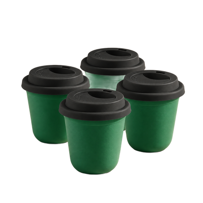 Set of 4 cups, black lids — Green