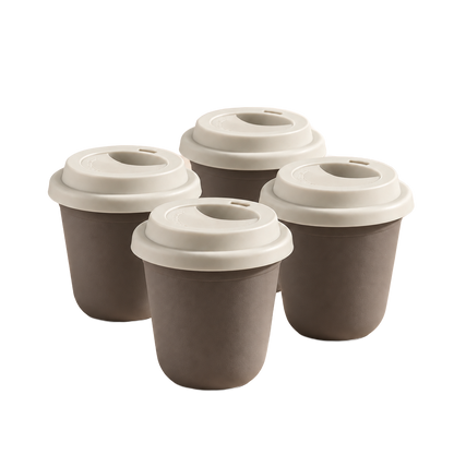 Set of 4 cups, white lids — Brown