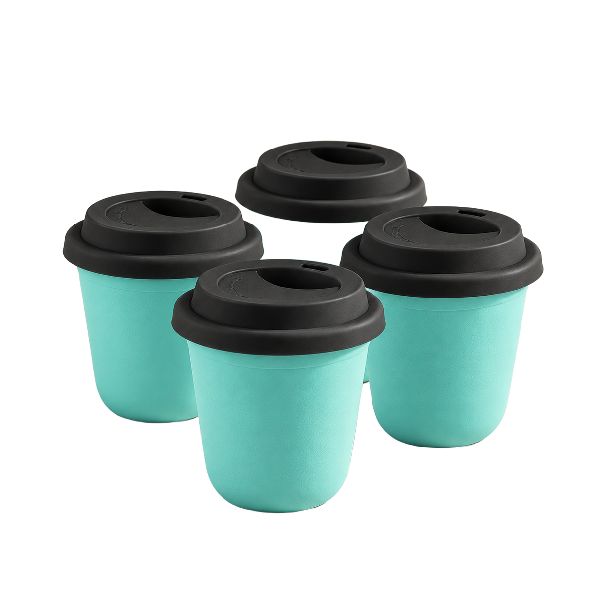 Set of 4 cups, black lids — Turquoise