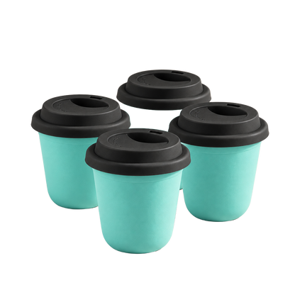 Set of 4 cups, black lids — Turquoise