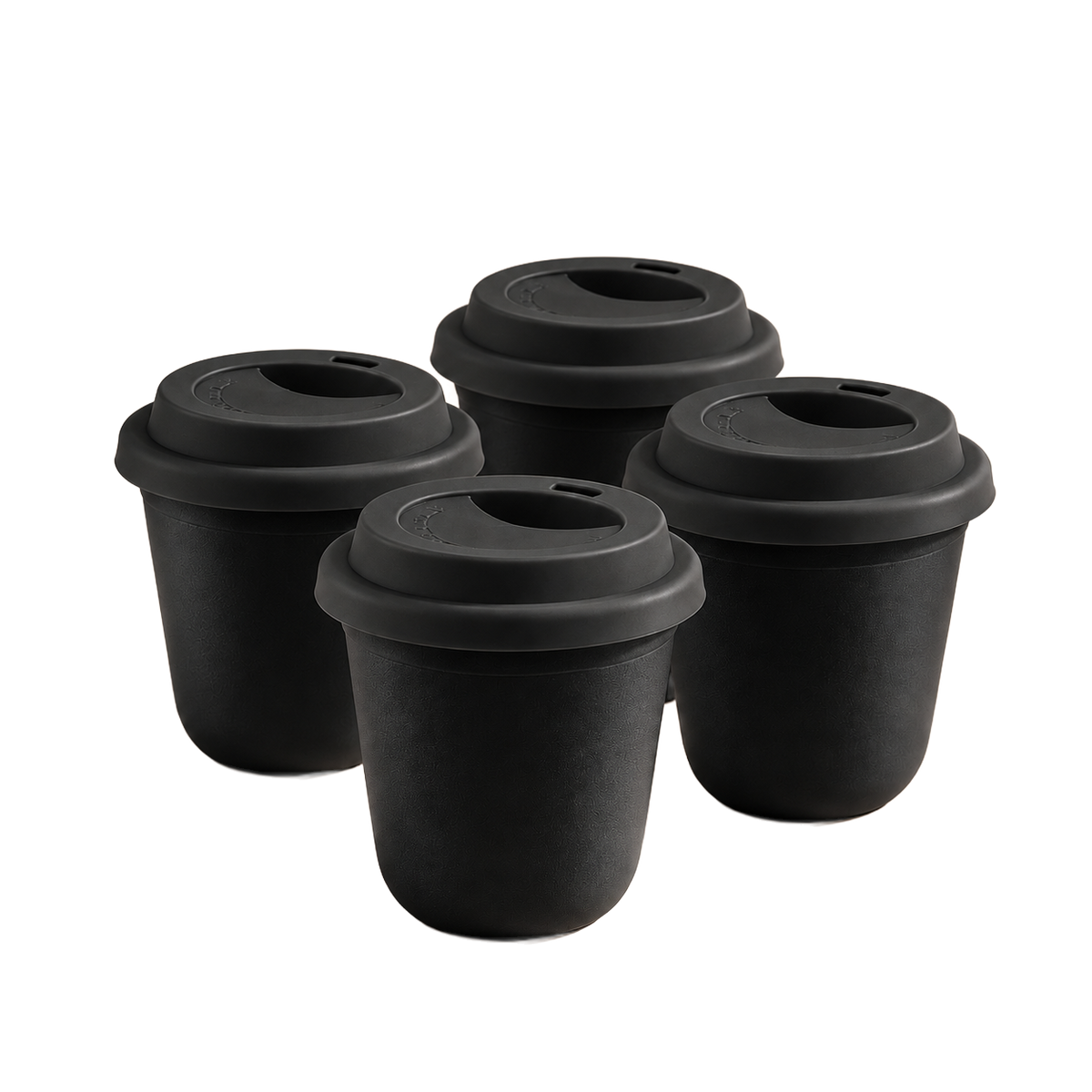 Set of 4 cups, black lids — Black