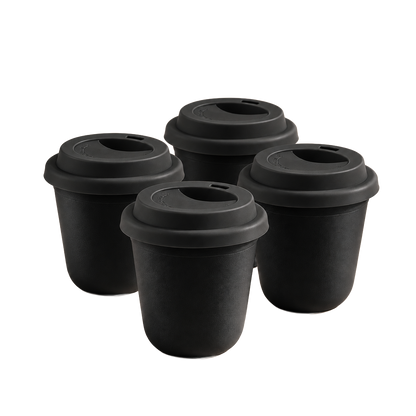 Set of 4 cups, black lids — Black