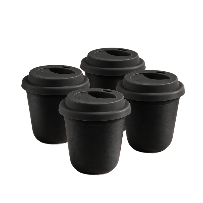 Set of 4 cups, black lids — Black