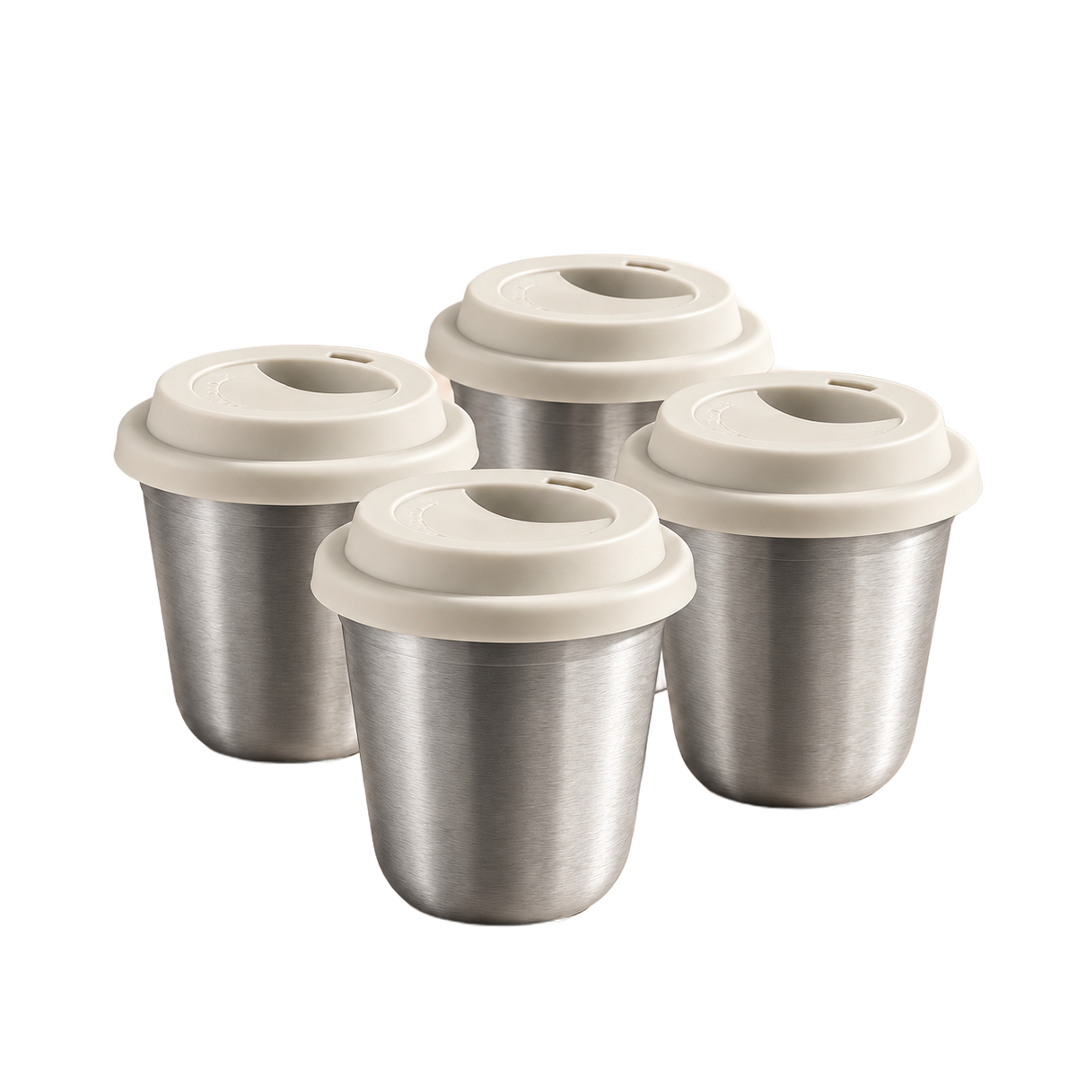 Set of 4 cups, white lids — Silver