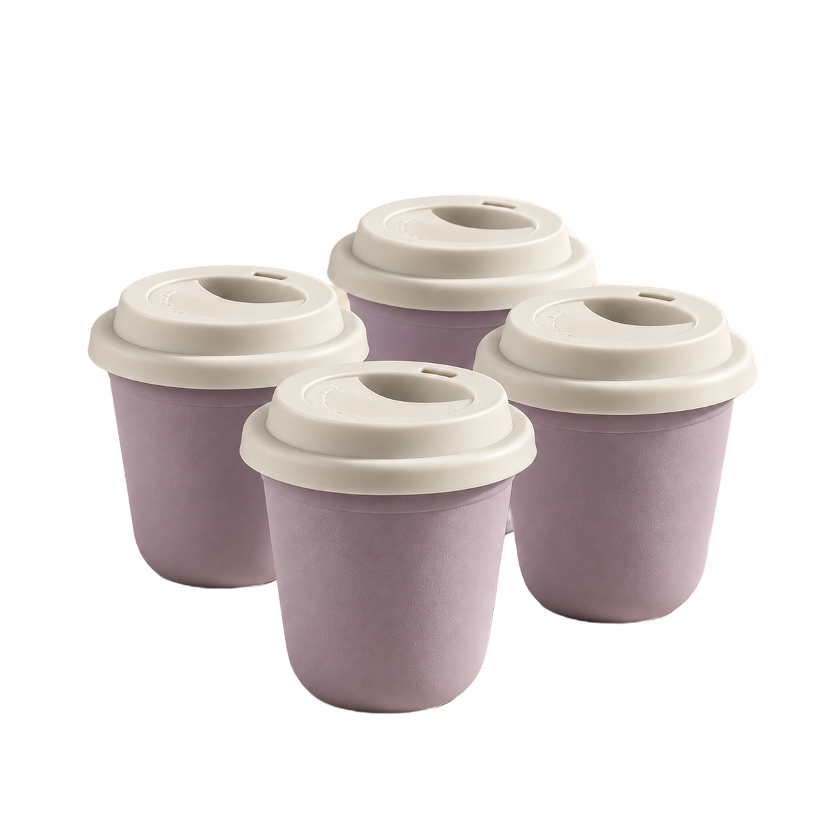 Set of 4 cups, white lids — Lavender