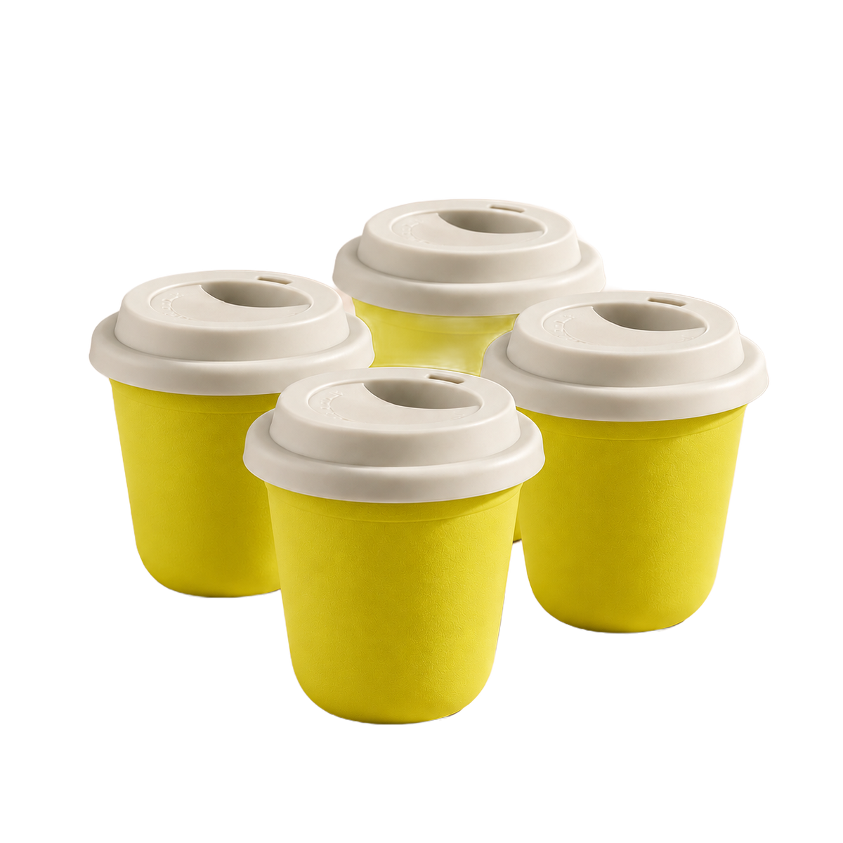 Set of 4 cups, white lids — Yellow