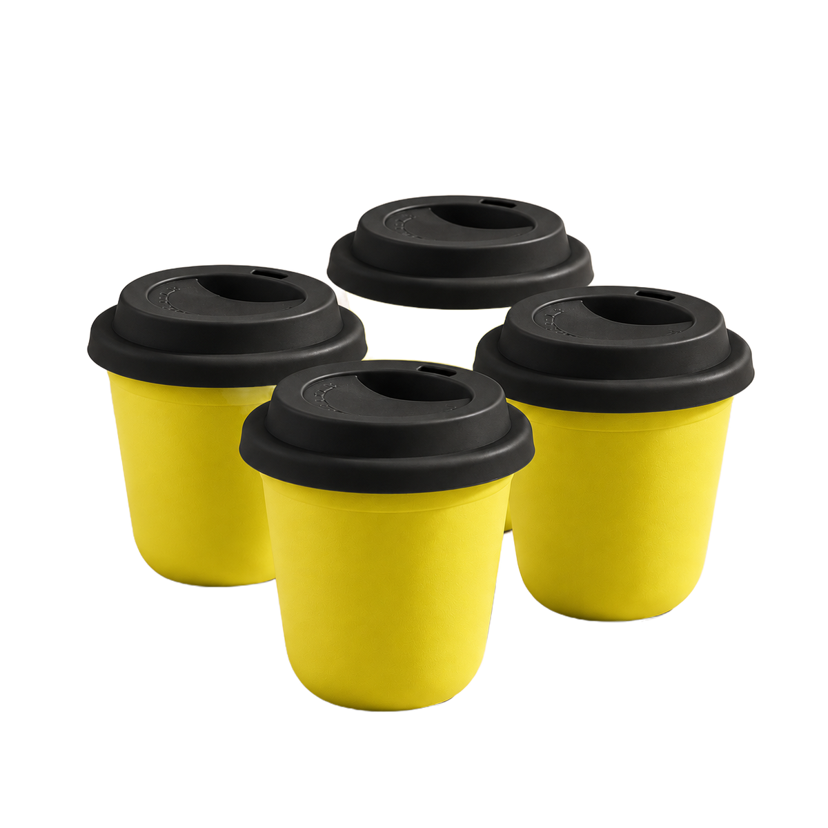 Set of 4 cups, black lids — Yellow