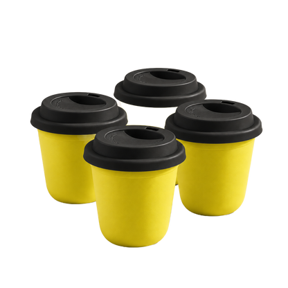 Set of 4 cups, black lids — Yellow