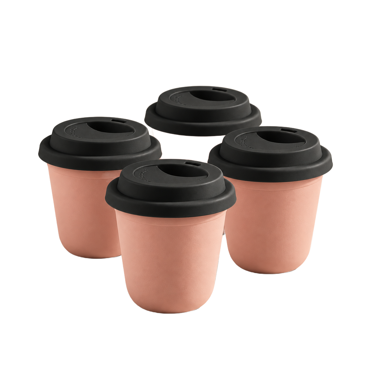 Set of 4 cups, black lids — Peach