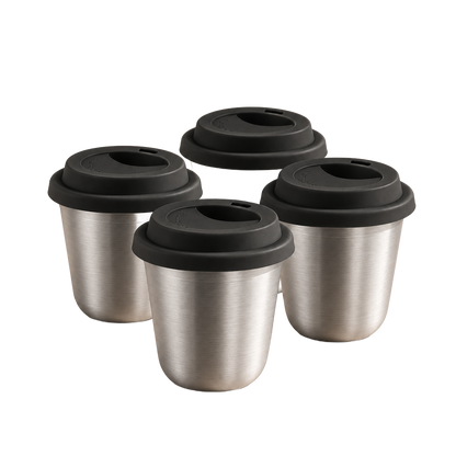 Set of 4 cups, black lids — Silver