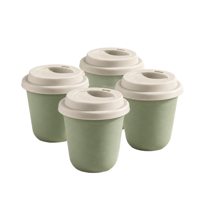 Set of 4 cups, white lids — Light Matcha