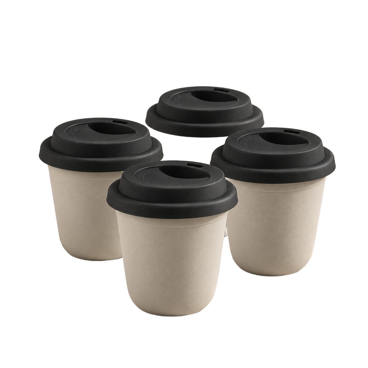 Set of 4 cups, black lids — Beige