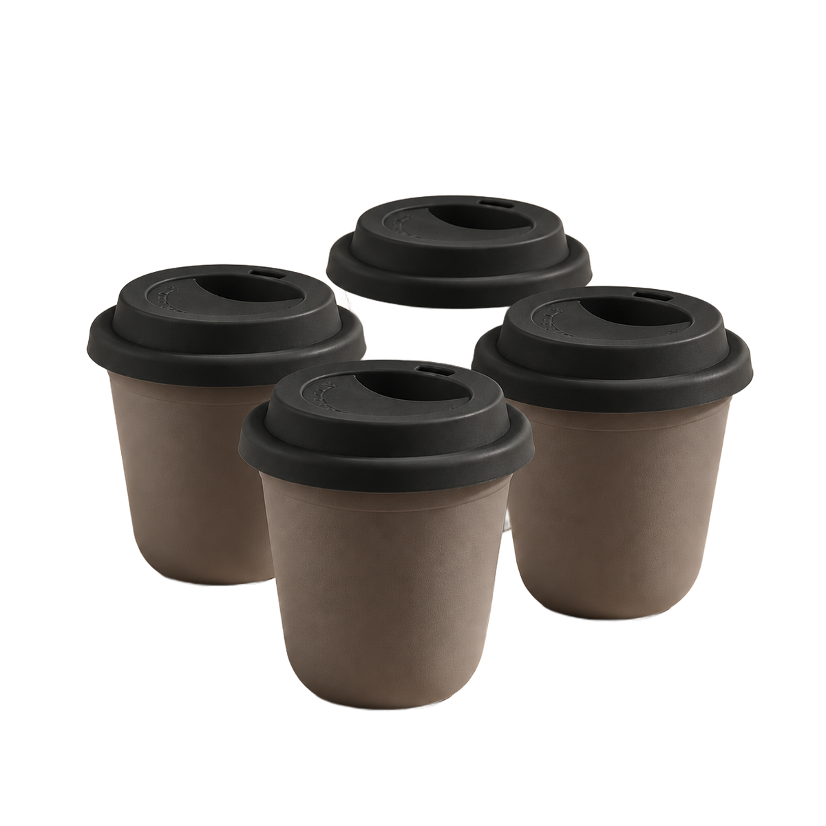 Set of 4 cups, black lids — Brown