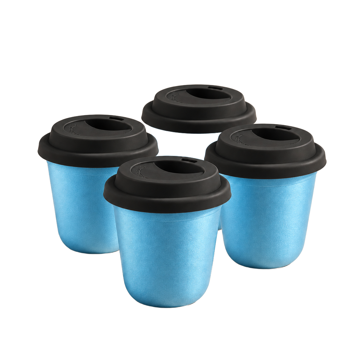 Set of 4 cups, black lids — Metallic Light Blue