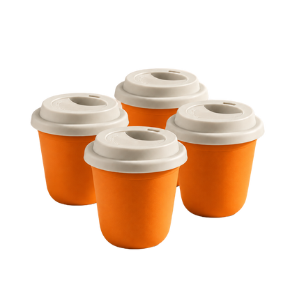 Set of 4 cups, white lids — Orange