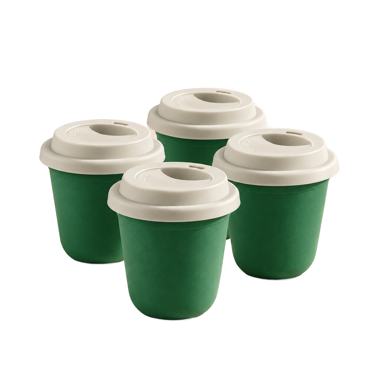 Set of 4 cups, white lids — Green