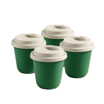 Set of 4 cups, white lids — Green