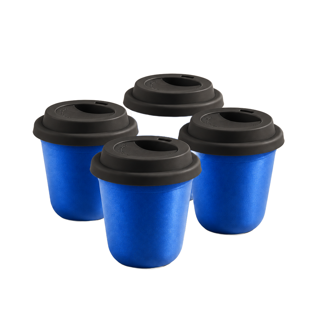 Set of 4 cups, black lids — Metallic Blue