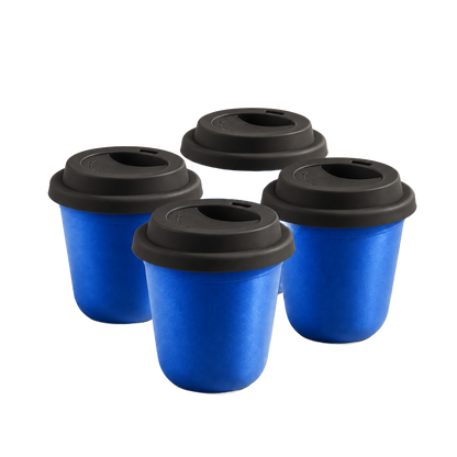 Set of 4 cups, black lids — Metallic Blue