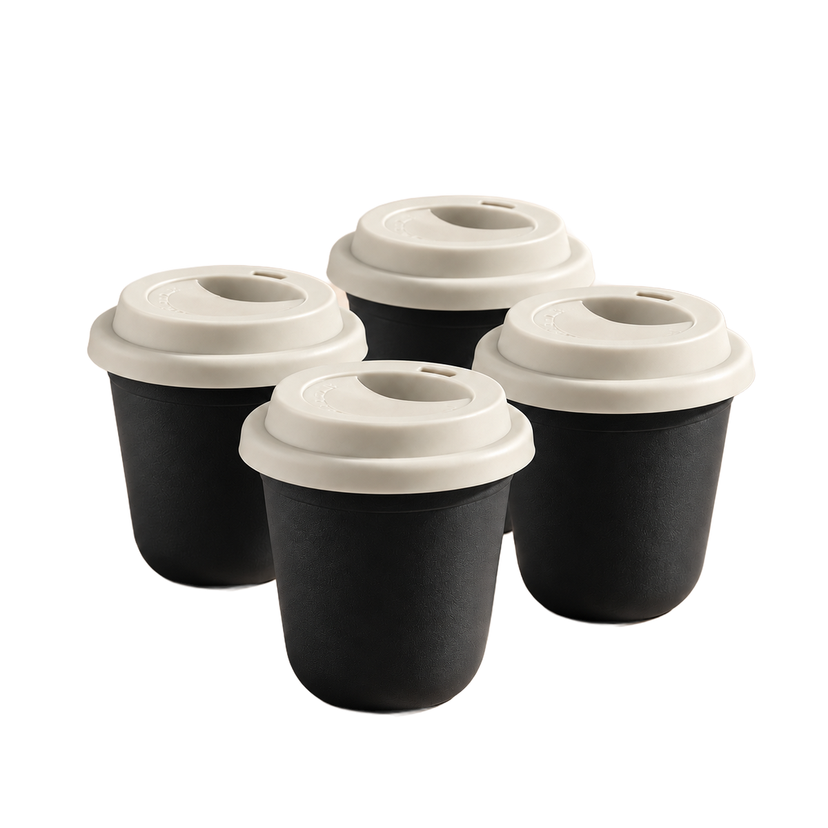Set of 4 cups, white lids — Black