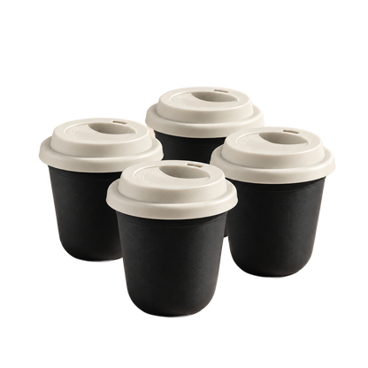 Set of 4 cups, white lids — Black