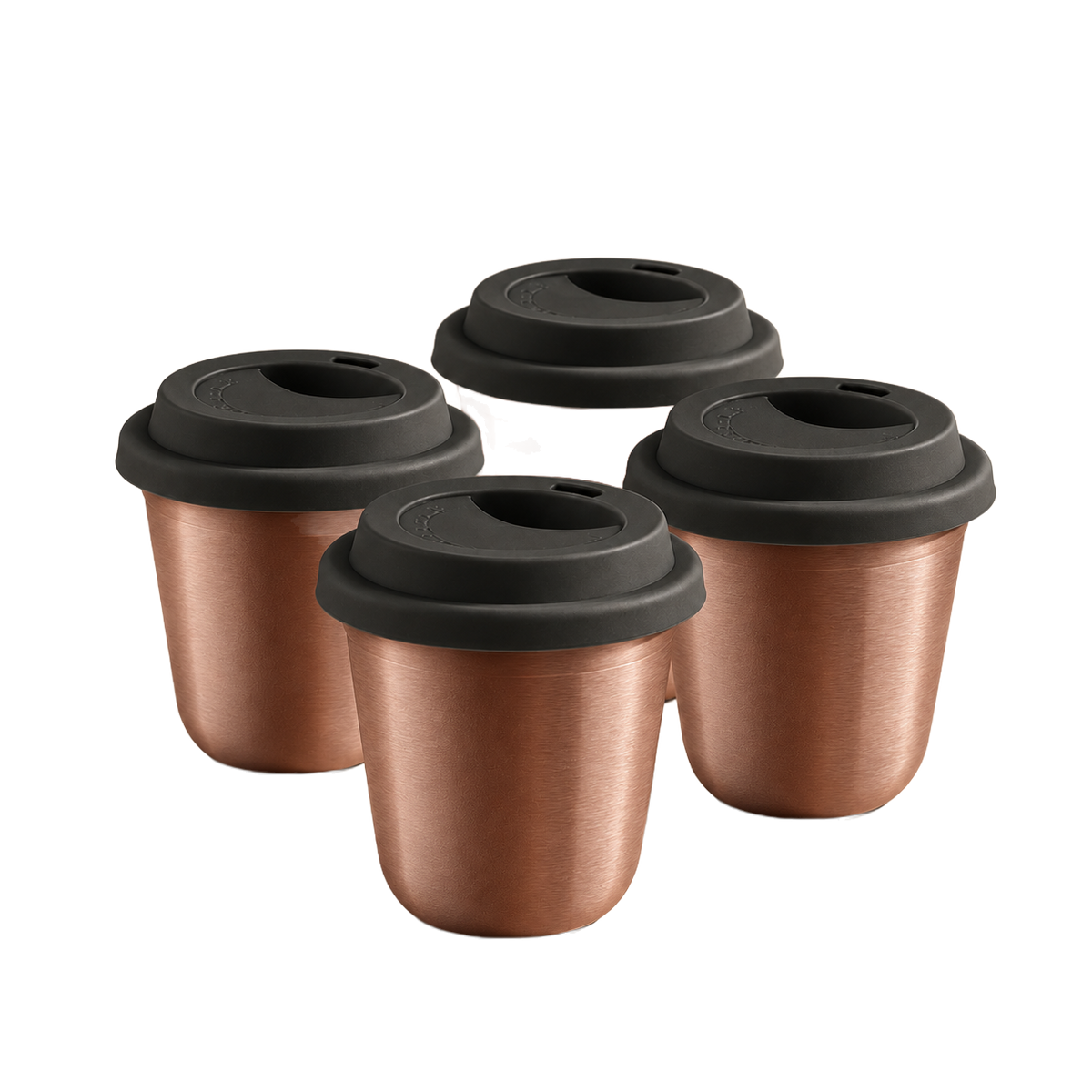 Set of 4 cups, black lids — Rose gold