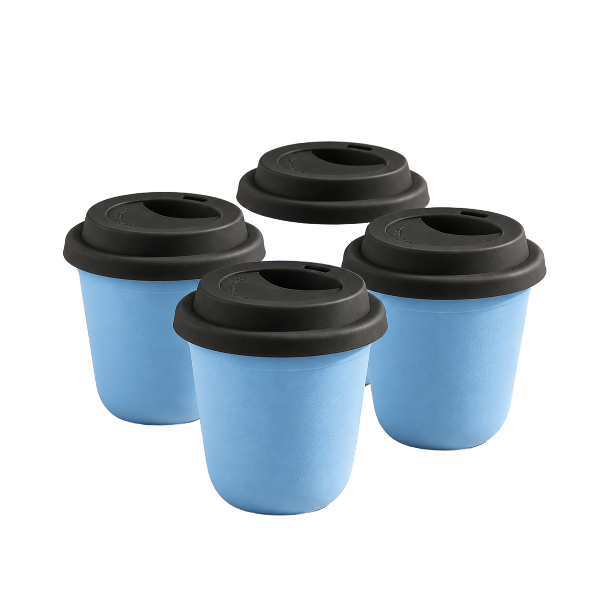 Set of 4 cups, black lids — Light Blue