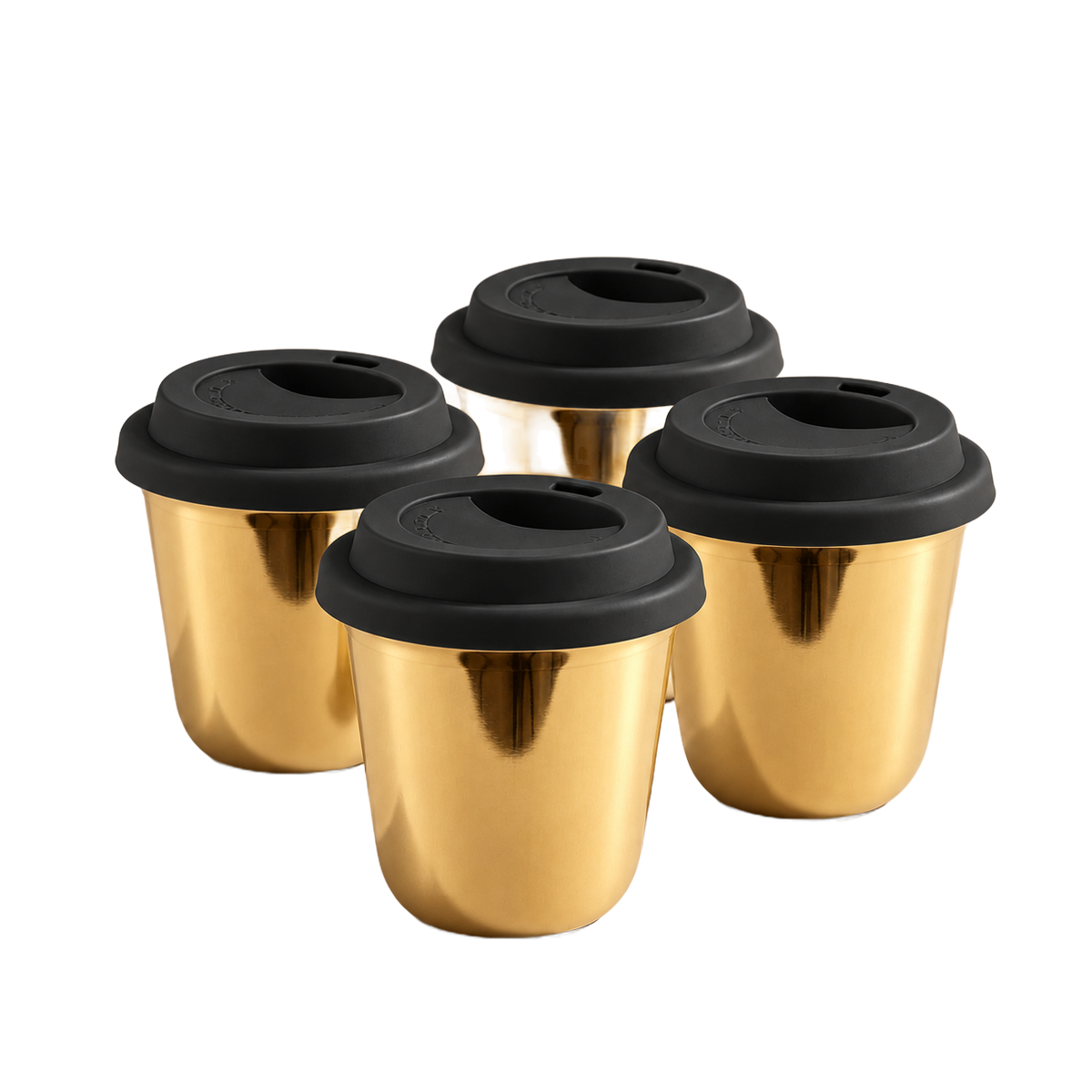 Set of 4 cups, black lids — Gold