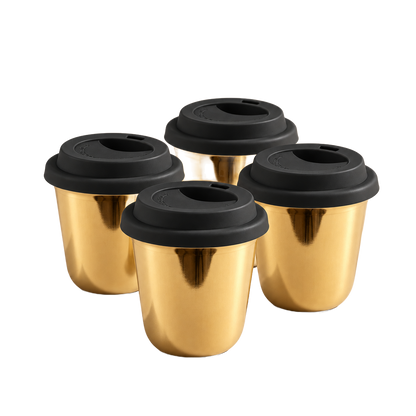 Set of 4 cups, black lids — Gold