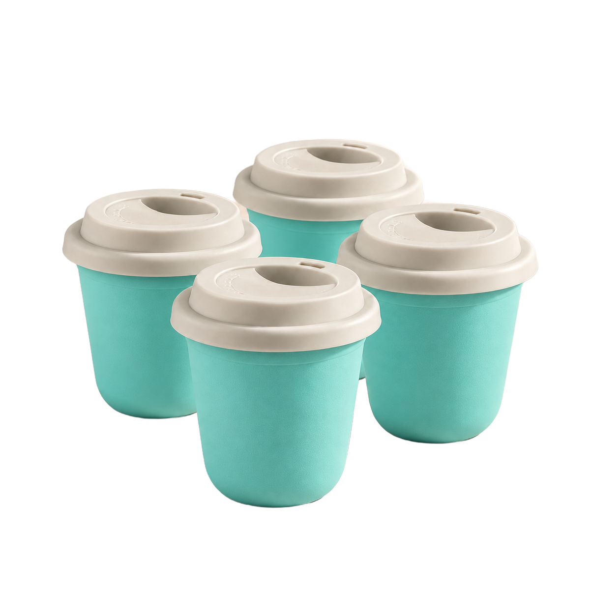 Set of 4 cups, white lids — Turquoise