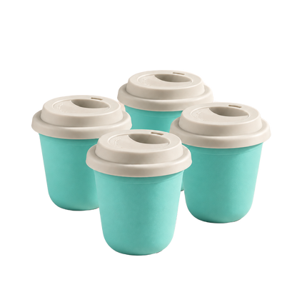 Set of 4 cups, white lids — Turquoise